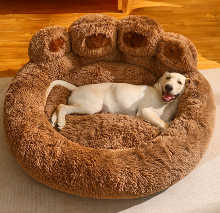 Bear Paw Shape Plush Dog Bed – Large Round Shaggy Pet Sofa
