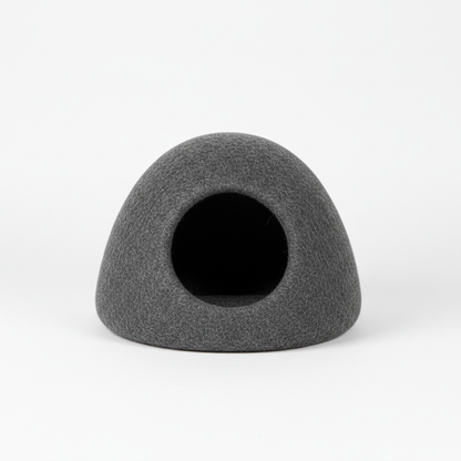 Felt wool cat cave pod bed in charcoal grey, front view