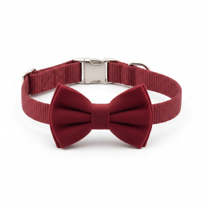 Variant 2 – Burgundy Red pet bow tie collar, flat lay