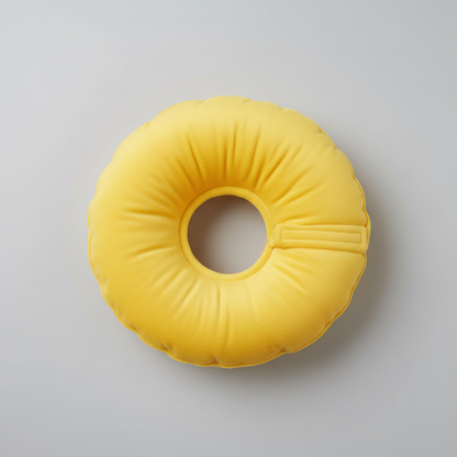 Top-down view of soft cat recovery collar showing donut ring shape and inner neck opening