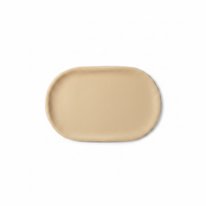 Oval flat pet sleeping mat in warm beige short plush fleece
